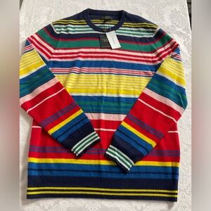 Club Room Men's Size Medium Rainbow Stripe 100% Cashmere Crew-Neck Sweater NWT